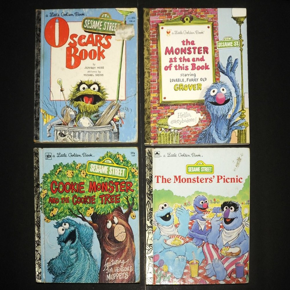 VTG Little Golden Books Lot of 4 Sesame Street COOKIE MONSTER & OSCAR 70's-90's